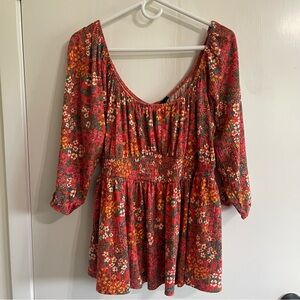 Torrid Orange Floral Blouse Size 1 1X